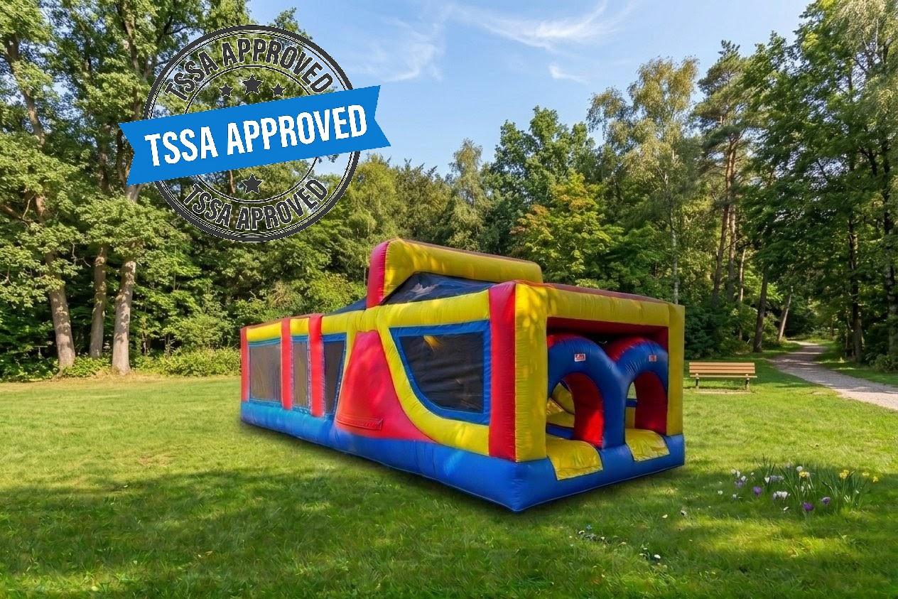 30 foot TSSA approved inflatable obstacle course rental in Ottawa Ontario for schools parks public events birthdays and festivals