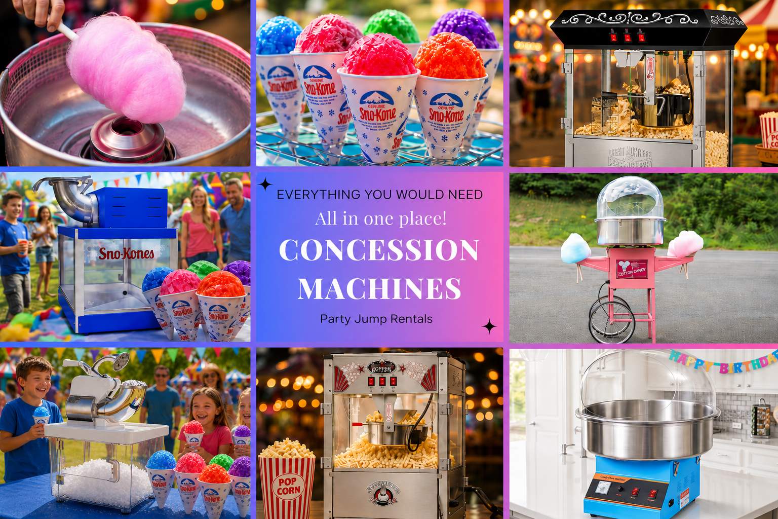 Concession machine rentals in Ottawa Ontario including popcorn machine, cotton candy machine and snow cone machine rentals for birthdays, school events, corporate events and private parties