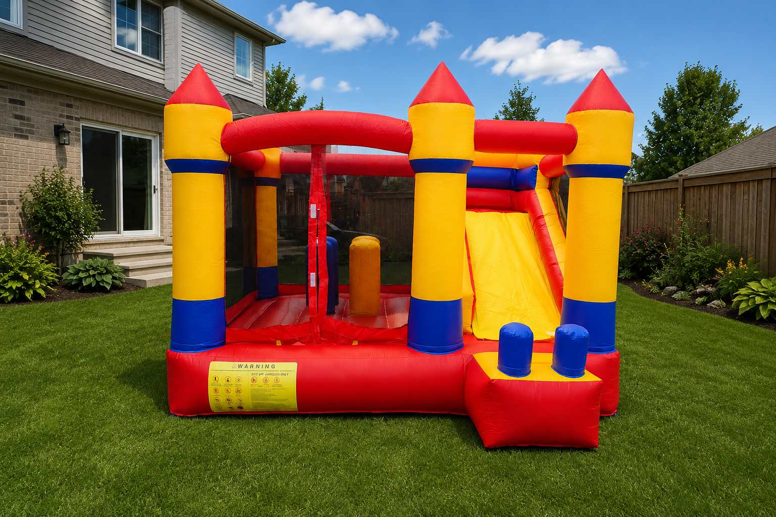 Jump and Slide Bouncy Castle rental in Ottawa Ontario with bounce area, climbing wall and slide for kids birthday parties