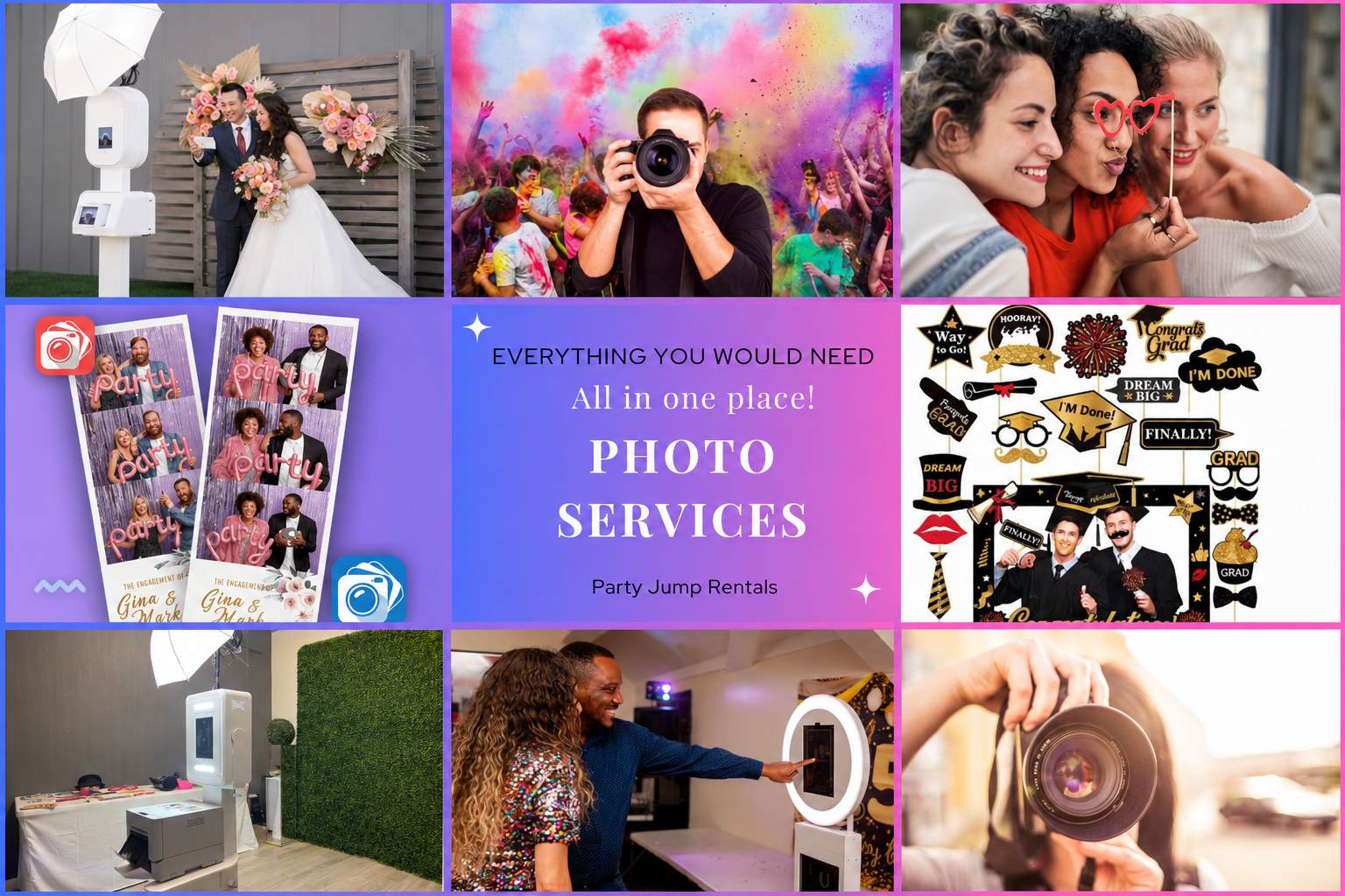 Photo booth rentals and photo services in Ottawa Ontario including DSLR photo booth, digital DSLR photo booth, 360 video booth, event photography, wedding photo booth, party props and graduation photo booth rentals
